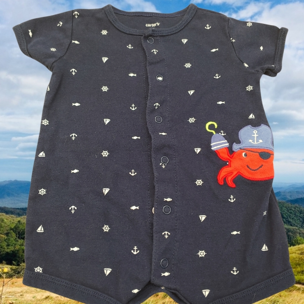 #1107 pirate crab romper 3 month